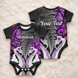 Personalised New Zealand Baby Onesie Te Manaia Mangopare Maori And Fern Purple Style