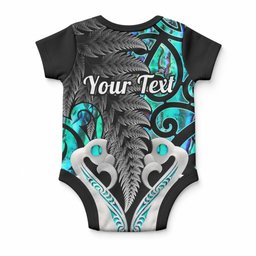 Personalised New Zealand Baby Onesie Te Manaia Mangopare Maori And Fern Turquoise Style
