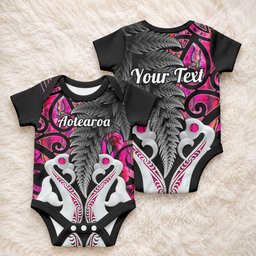 Personalised New Zealand Baby Onesie Te Manaia Mangopare Maori And Fern Pink Style