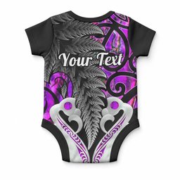 Personalised New Zealand Baby Onesie Te Manaia Mangopare Maori And Fern Purple Style