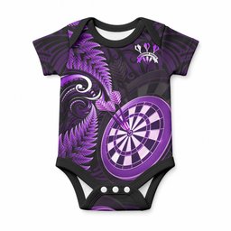 Personalised New Zealand Darts Baby Onesie Happiness Is A Tight Threesome Maori Purple