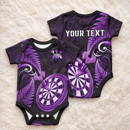 Personalised New Zealand Darts Baby Onesie Happiness Is A Tight Threesome Maori Purple