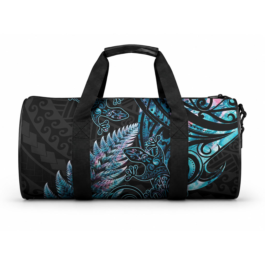 New Zealand Lizard Duffle Bag Silver Fern Aotearoa Maori With Paua Shell