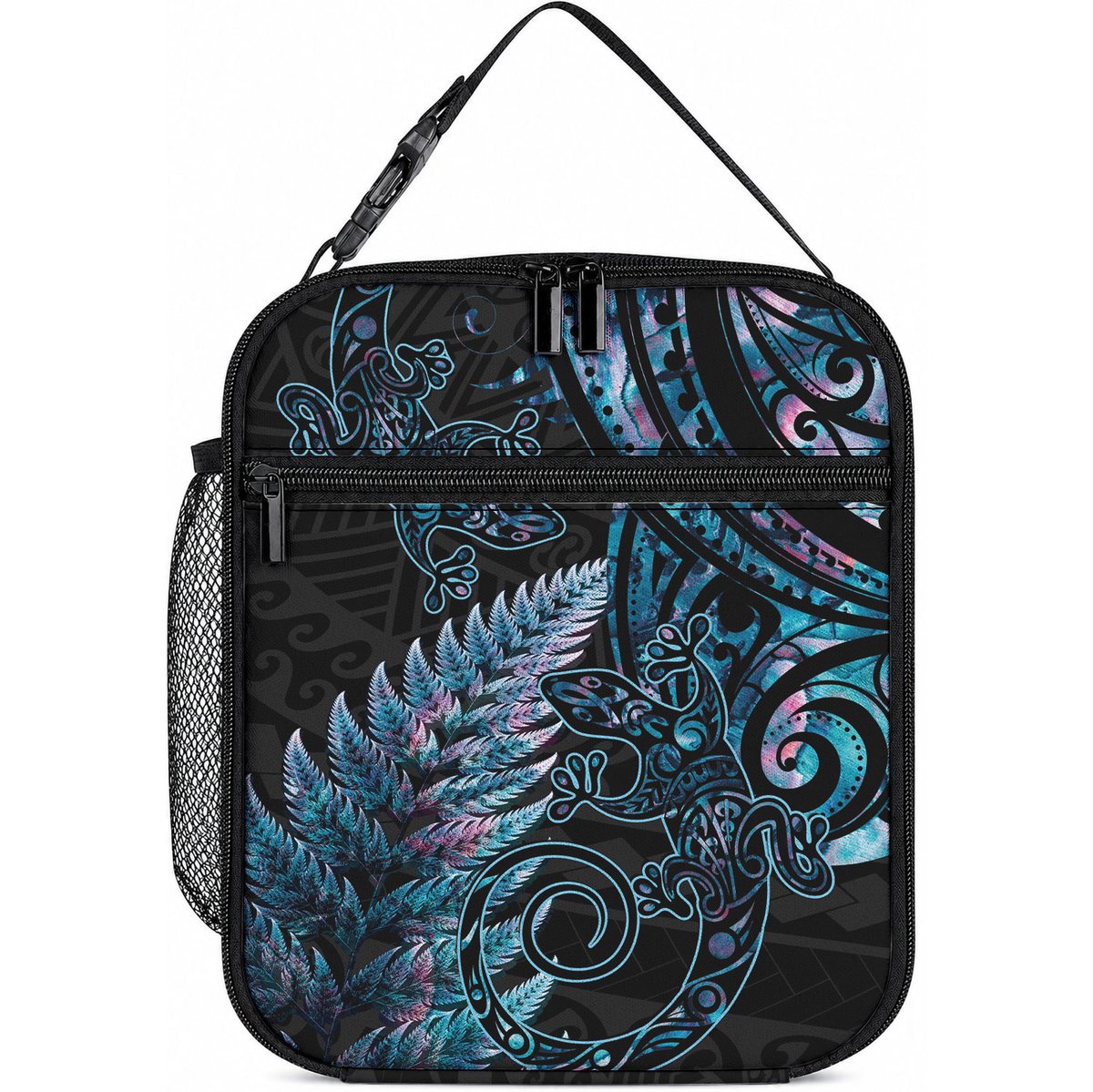 New Zealand Lizard Lunch Bag Silver Fern Aotearoa Maori With Paua Shell