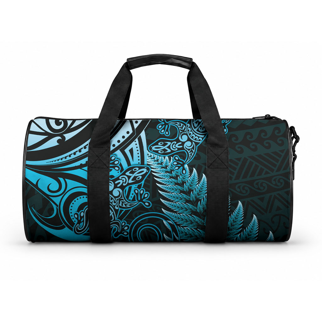 New Zealand Lizard Duffle Bag Silver Fern Aotearoa Maori Blue Version