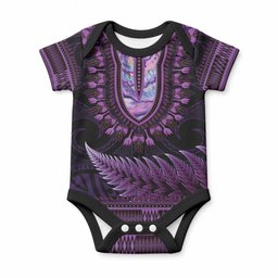 Purple African Dashiki With Aotearoa Maori Baby Onesie Paua Shell Mix Silver Fern