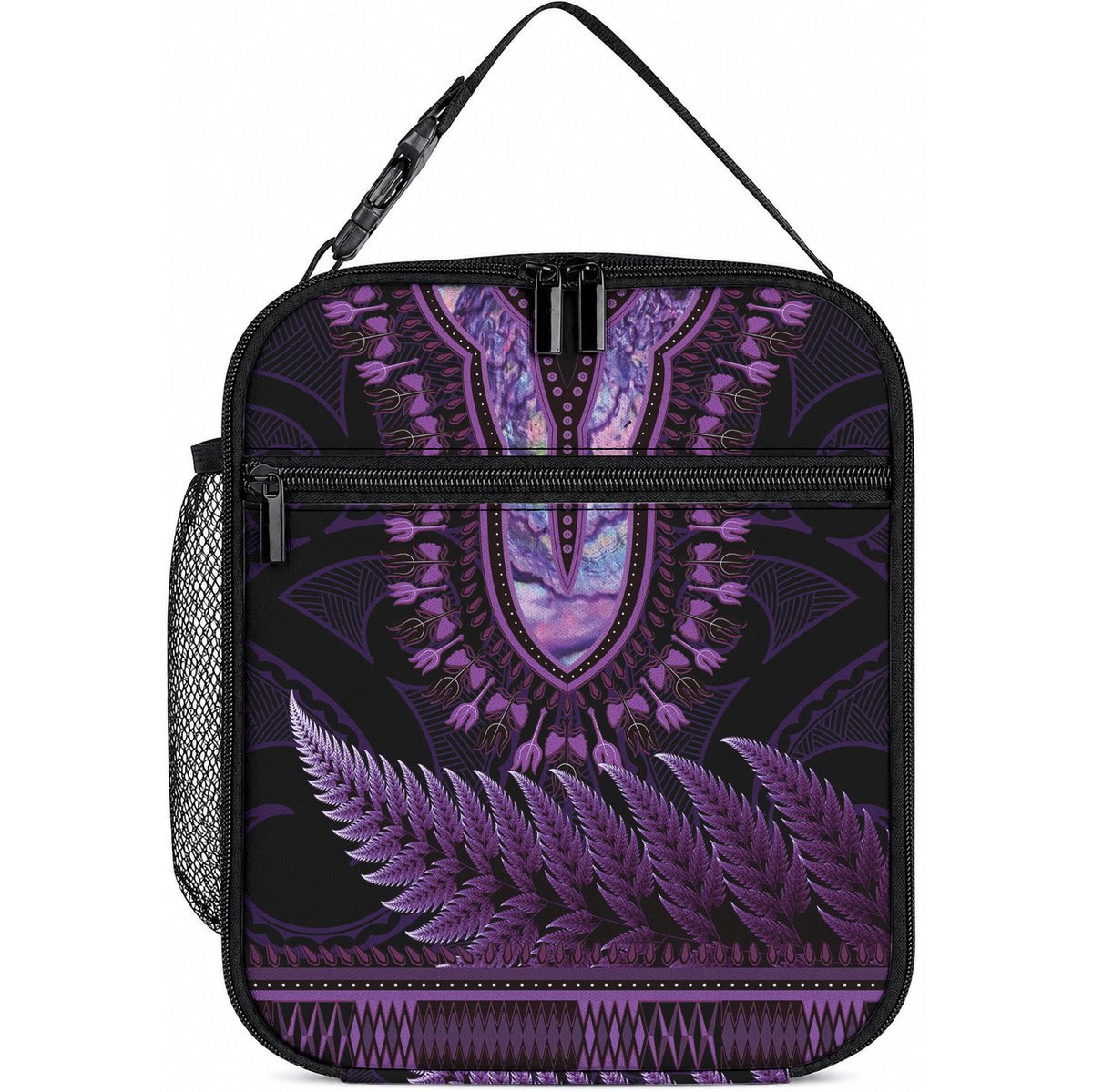 Purple African Dashiki With Aotearoa Maori Lunch Bag Paua Shell Mix Silver Fern