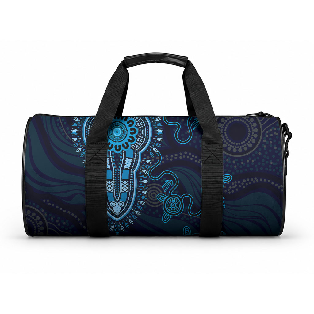 Blue African Dashiki With Australia Aboriginal Art Duffle Bag