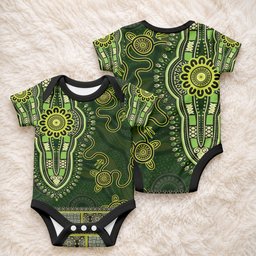 Lime Green African Dashiki With Australia Aboriginal Art Baby Onesie