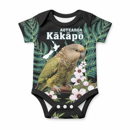 Personalised New Zealand Kakapo Baby Onesie Aotearoa Fern With Manuka