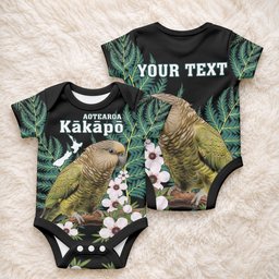 Personalised New Zealand Kakapo Baby Onesie Aotearoa Fern With Manuka