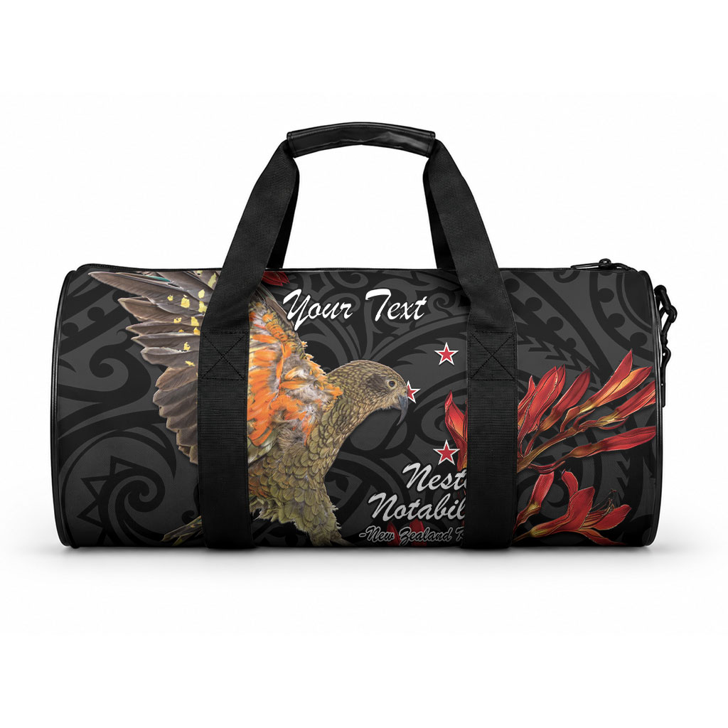 Personalised New Zealand Kea Duffle Bag Nestor Notabilis With Harakeke Maori Pattern