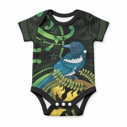 New Zealand Tui Bird Baby Onesie Aotearoa Maori With Kowhai Flowers