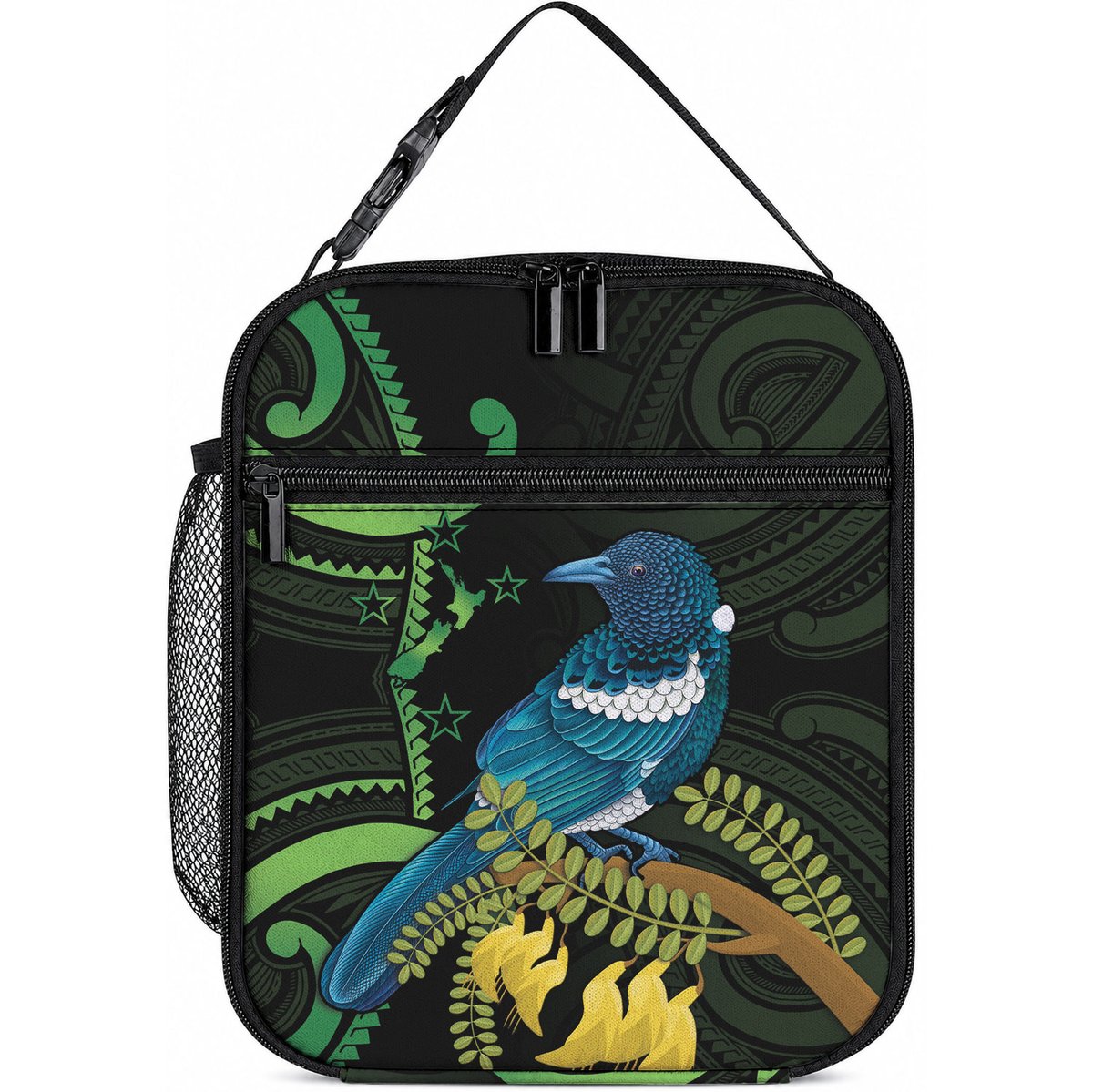 New Zealand Tui Bird Lunch Bag Aotearoa Maori With Kowhai Flowers