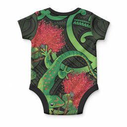 New Zealand Gecko Baby Onesie Aotearoa Maori With Pohutukawa Flowers