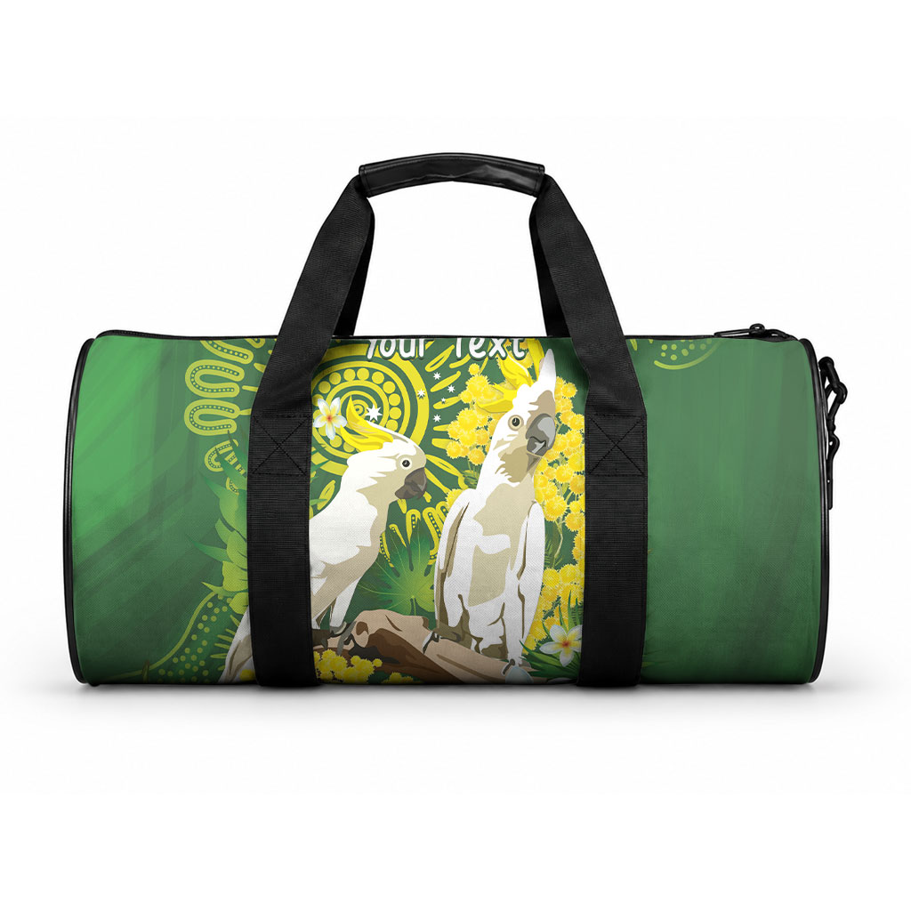 Personalised Australia Golden Wattle And Cacatua Galerita Duffle Bag Aboriginal Art