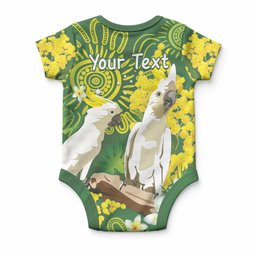 Personalised Australia Golden Wattle And Cacatua Galerita Baby Onesie Aboriginal Art