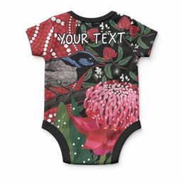 Personalised Australia Waratah And Superb Fairywren Baby Onesie Aboriginal Art