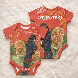 Personalised Australia Banksia And Black Cockatoo Baby Onesie Aboriginal Art
