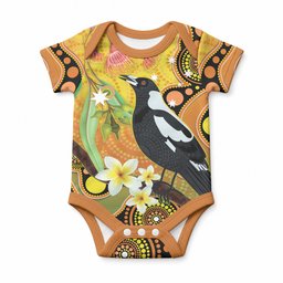Australia Eucalyptus Flower And Magpie Baby Onesie Aboriginal Art