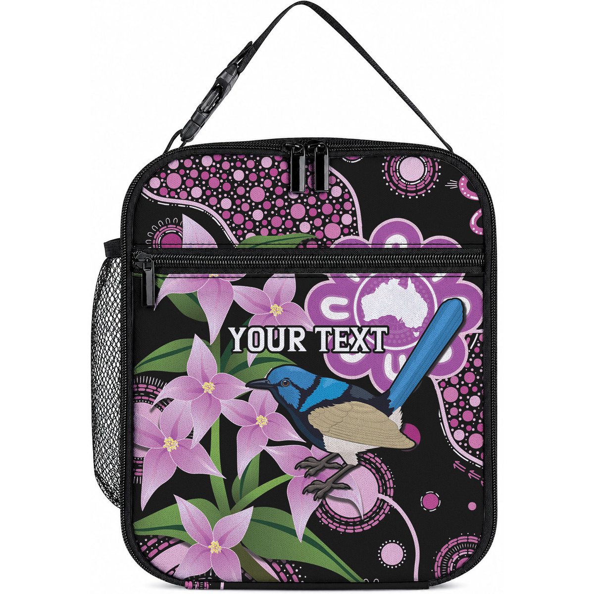 Personalised Australia Boronia And Malurus Cyaneus Lunch Bag Aboriginal Art