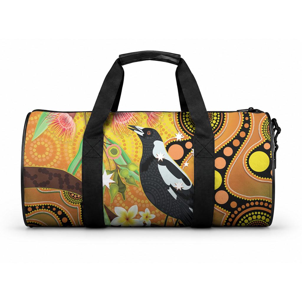 Australia Eucalyptus Flower And Magpie Duffle Bag Aboriginal Art