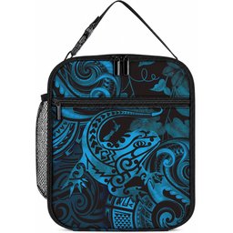 New Zealand Tuatara Lunch Bag Aotearoa Maori Clematis Flowers - Blue