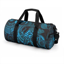 New Zealand Tuatara Duffle Bag Aotearoa Maori Clematis Flowers - Blue