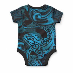 New Zealand Tuatara Baby Onesie Aotearoa Maori Clematis Flowers - Blue