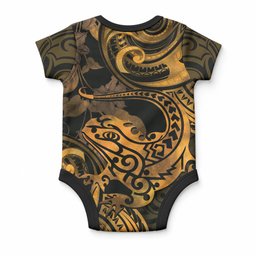 New Zealand Tuatara Baby Onesie Aotearoa Maori Clematis Flowers - Gold
