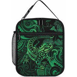 New Zealand Tuatara Lunch Bag Aotearoa Maori Clematis Flowers - Green