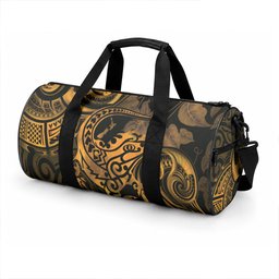 New Zealand Tuatara Duffle Bag Aotearoa Maori Clematis Flowers - Gold