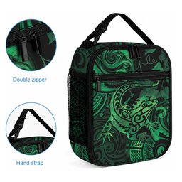 New Zealand Tuatara Lunch Bag Aotearoa Maori Clematis Flowers - Green
