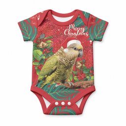 Personalised New Zealand Kakapo Christmas Baby Onesie Meri Kirihimete Silver Fern Mix Pohutukawa