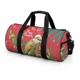 Personalised New Zealand Kakapo Christmas Duffle Bag Meri Kirihimete Silver Fern Mix Pohutukawa