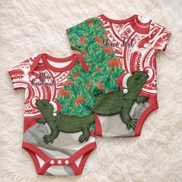Personalised New Zealand Tuatara Christmas Baby Onesie Meri Kirihimete Aotearoa Maori Mix Pohutukawa