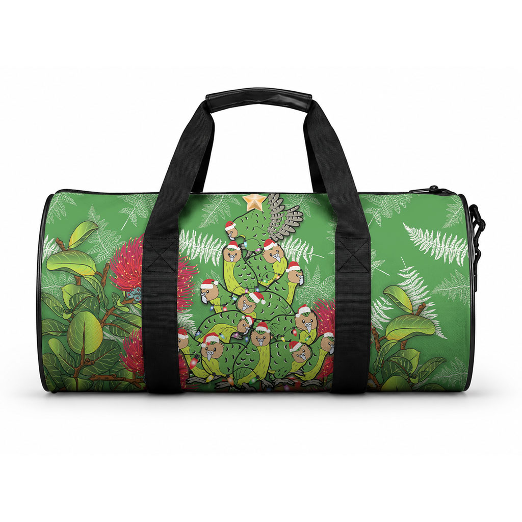 Kakapo New Zealand Christmas Duffle Bag Meri Kirihimete Pohutukawa - Green Color