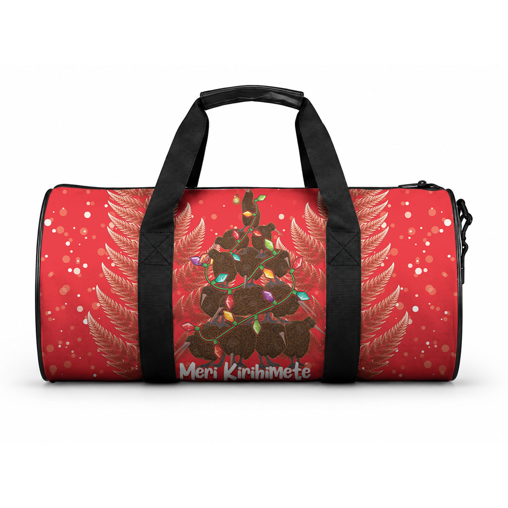 Kiwi New Zealand Christmas Duffle Bag Meri Kirihimete Silver Fern - Red Color