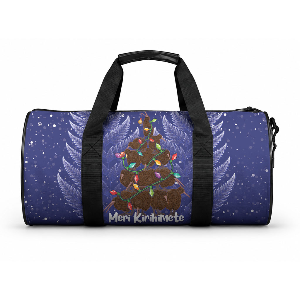 Kiwi New Zealand Christmas Duffle Bag Meri Kirihimete Silver Fern - Blue Color