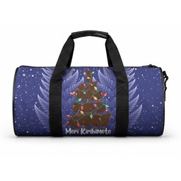 Kiwi New Zealand Christmas Duffle Bag Meri Kirihimete Silver Fern - Blue Color