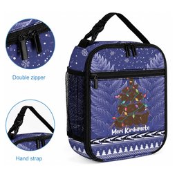 Kiwi New Zealand Christmas Lunch Bag Meri Kirihimete Silver Fern - Blue Color