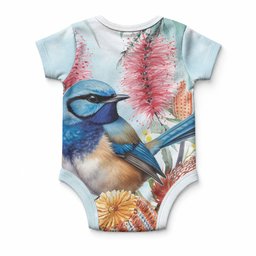 Splendid Fairy-wren Australia Baby Onesie Aussie National Flowers - Watercolor Style