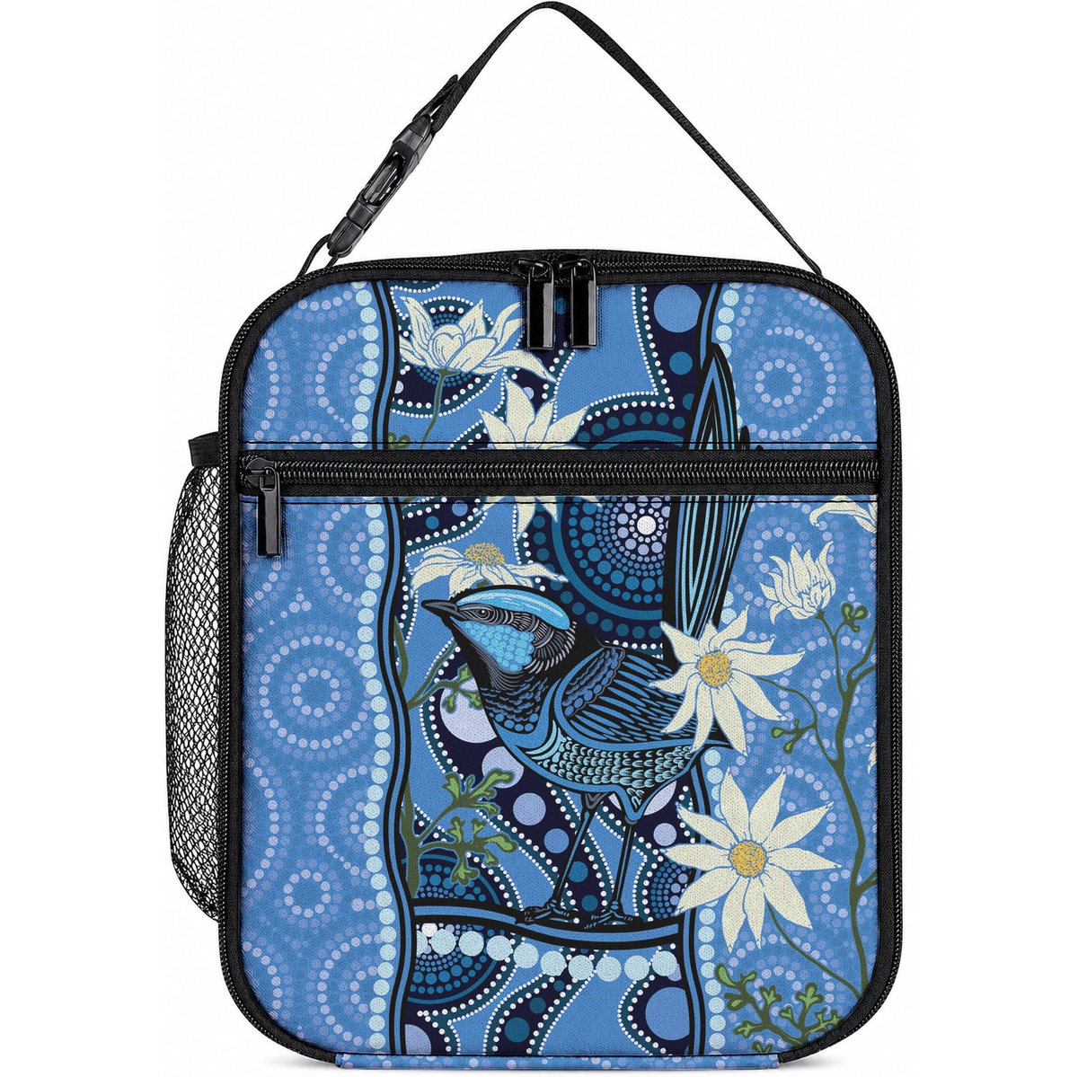 Australia Flannel Flower With Superb Fairy-wren Lunch Bag Aboriginal Art