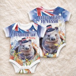 Wombat Australia Day Baby Onesie Happy 26 January - Banksia Watercolor