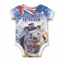 Wombat Australia Day Baby Onesie Happy 26 January - Banksia Watercolor