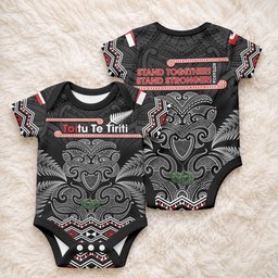 Aotearoa Toitu Te Tiriti Baby Onesie Stand Together Stand Stronger NZ Tiki