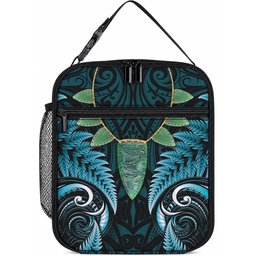 Aotearoa Pounamu Niho Lunch Bag Silver Fern Mix Maori Pattern - Turquoise