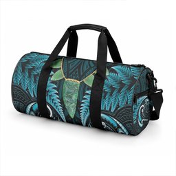 Aotearoa Pounamu Niho Duffle Bag Silver Fern Mix Maori Pattern - Turquoise