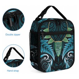 Aotearoa Pounamu Niho Lunch Bag Silver Fern Mix Maori Pattern - Turquoise