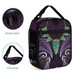 Aotearoa Pounamu Niho Lunch Bag Silver Fern Mix Maori Pattern - Purple